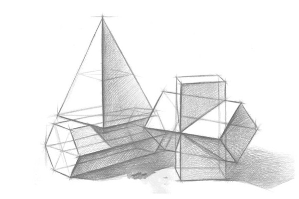 幾何體結(jié)構(gòu)素描教程：三棱錐，六面棱體組合寫生步驟